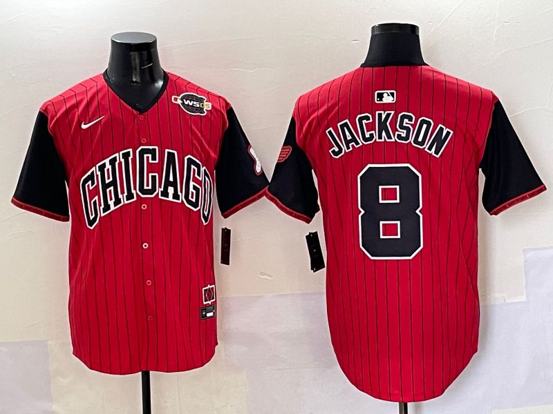 Men 2025 Chicago White Sox 8 Jackson Red Stripe Joint Name Nike MLB Jersey style 41